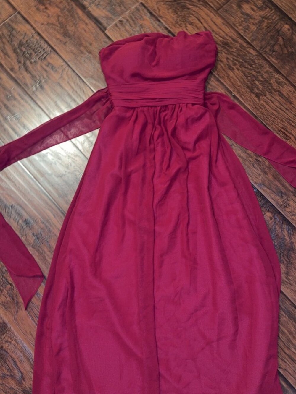 Bill Levkoff Maroon Strapless Bridesmaid Dress Size 0 Tie Sash